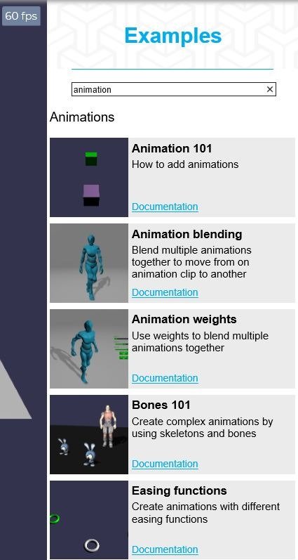 using the search box to find samples on how to use babylon.js animations