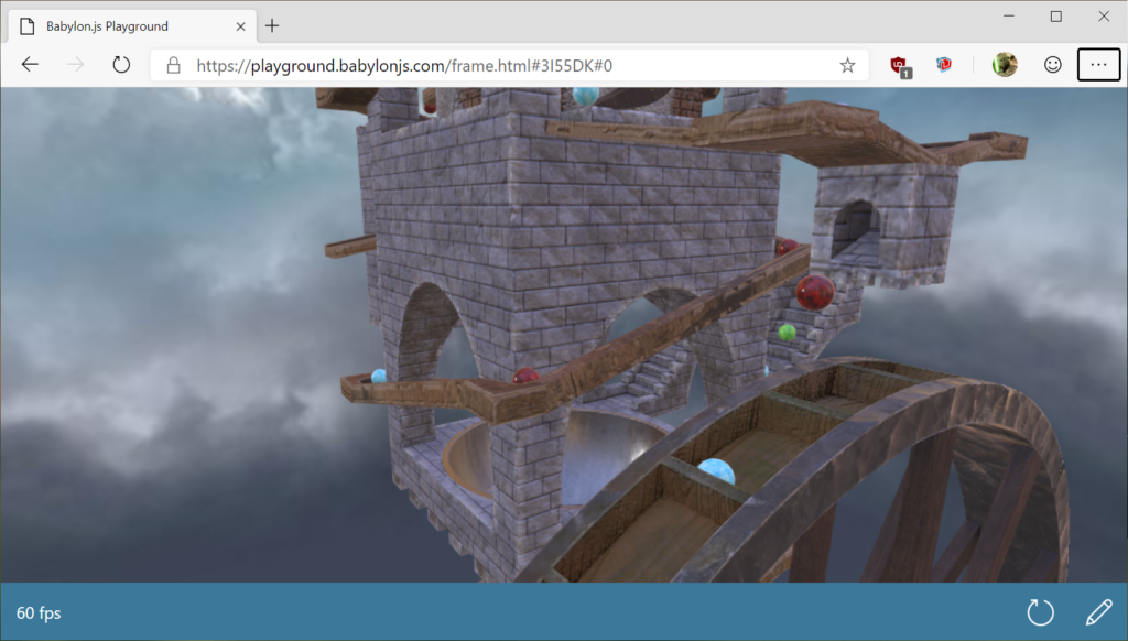 Screenshot of a babylon.js demo using the latest physics engine in Web Assembly