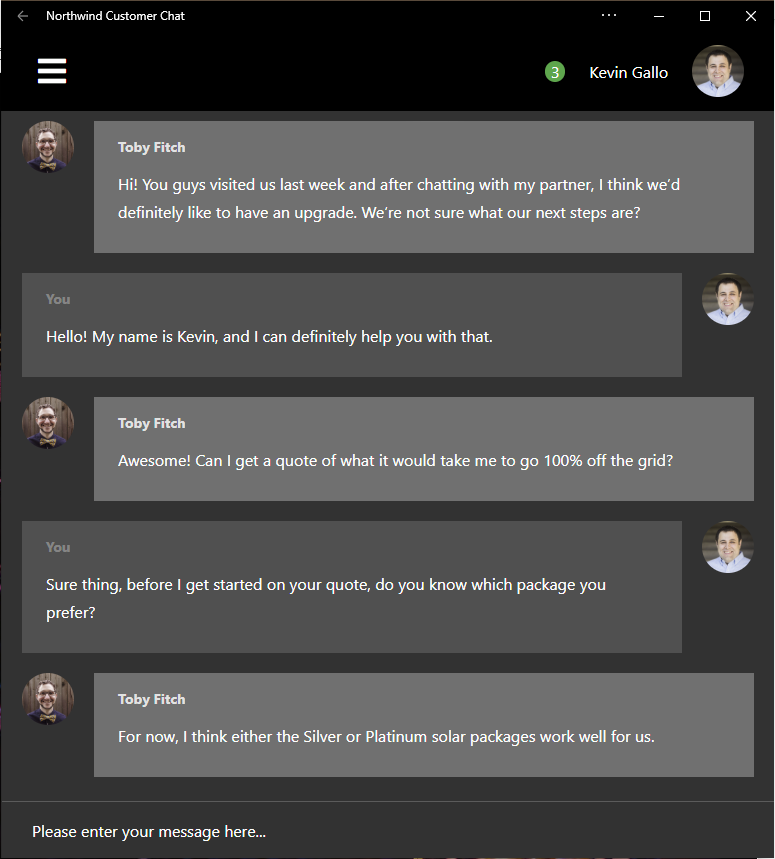 Screenshot of a PWA chat app